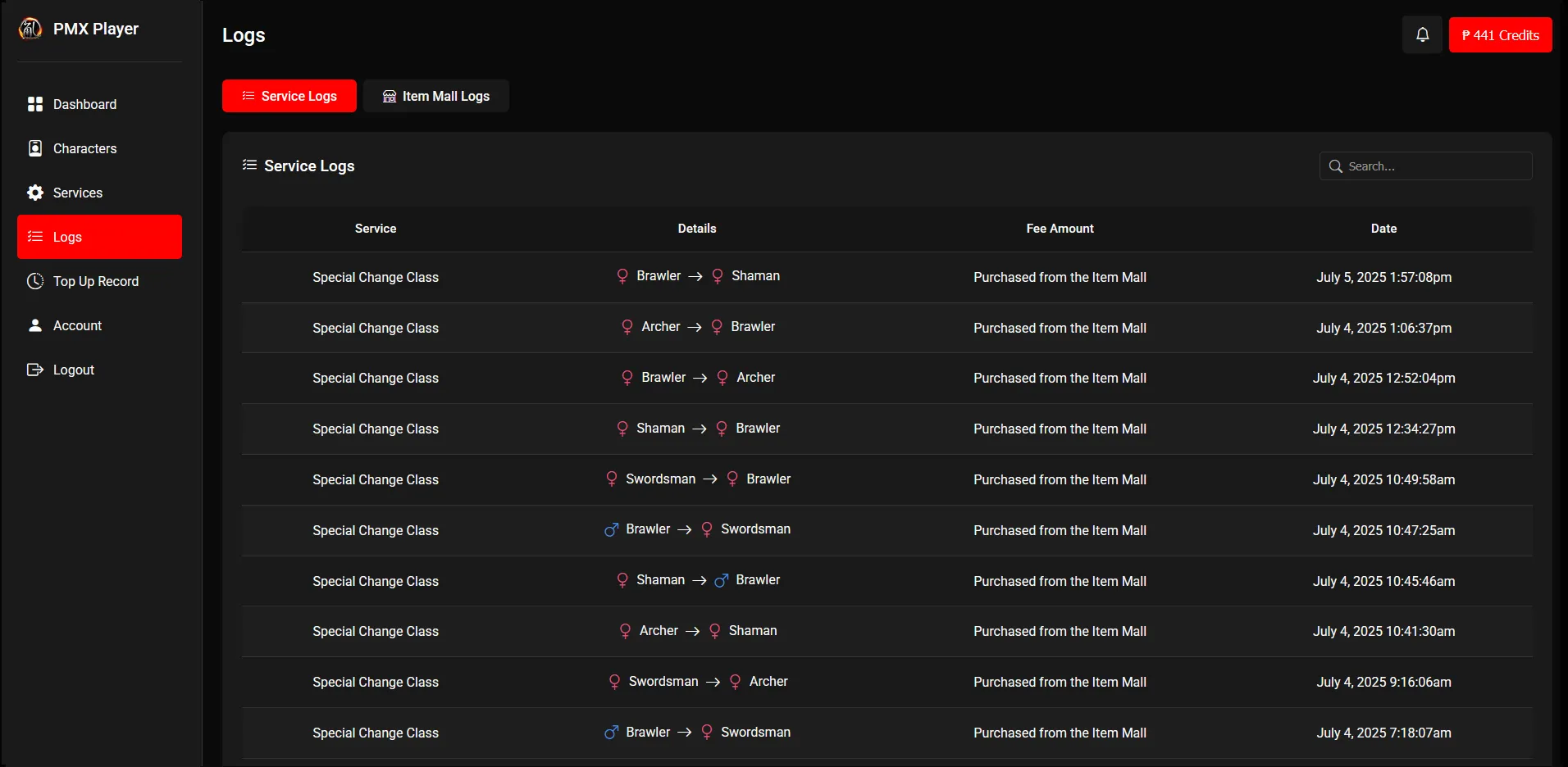 Player Logs (Service)